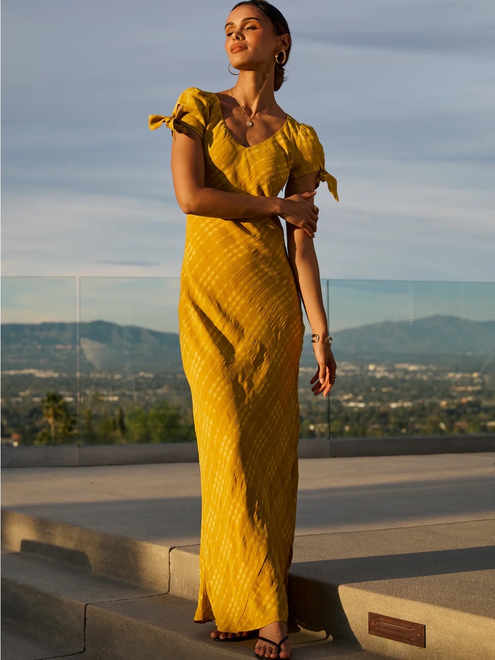 bohme Yellow Tie-Sleeve Maxi Dress